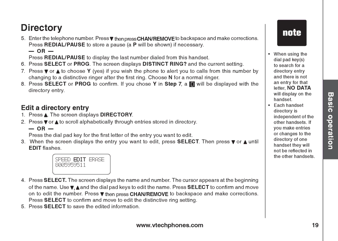 VTech ia5847 manual Edit a directory entry 