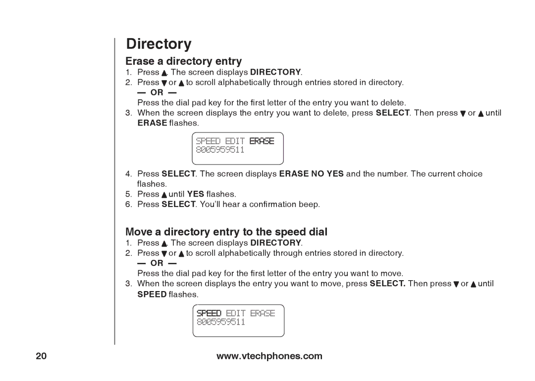 VTech ia5847 manual Erase a directory entry, Move a directory entry to the speed dial 