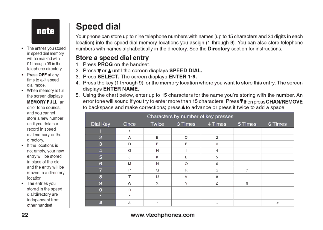 VTech ia5847 manual Speed dial, Store a speed dial entry 