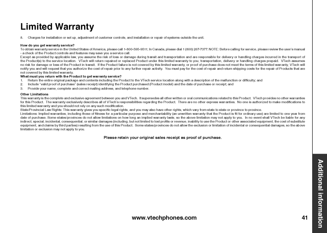 VTech ia5847 manual How do you get warranty service? 