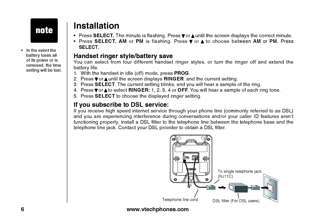 VTech ia5847 manual Handset ringer style/battery save, If you subscribe to DSL service 