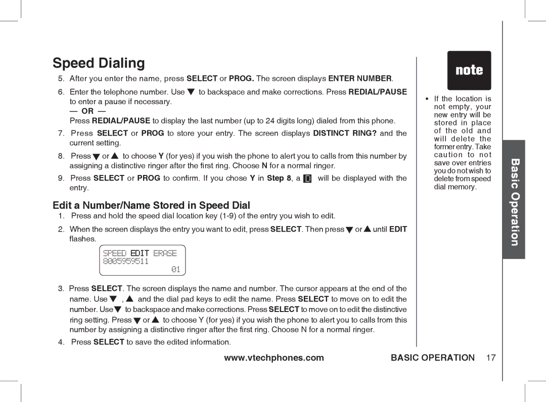 VTech Ia5854 manual Edit a Number/Name Stored in Speed Dial, Press select to save the edited information 