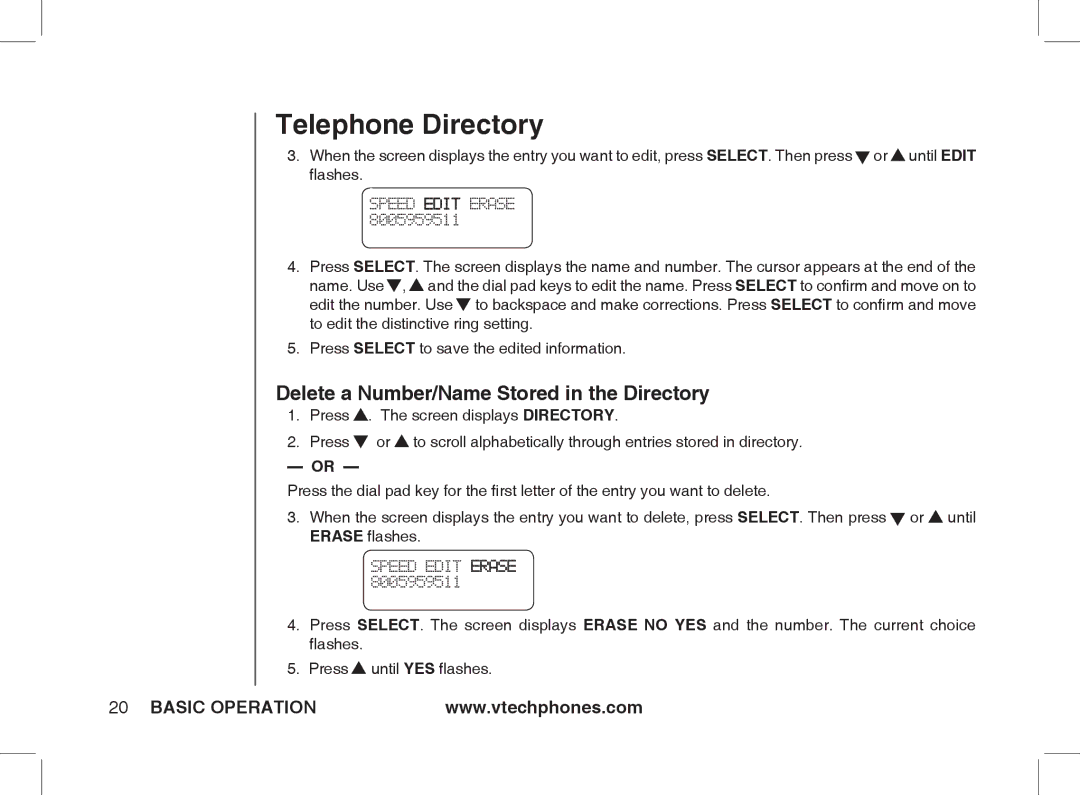 VTech Ia5854 manual Delete a Number/Name Stored in the Directory 