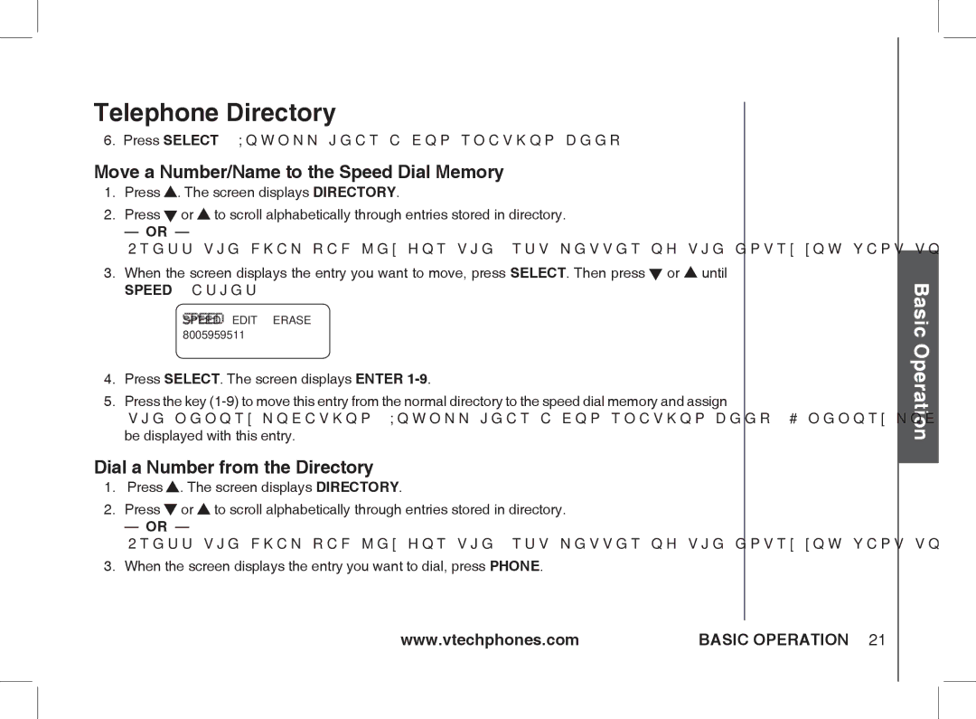 VTech Ia5854 manual Move a Number/Name to the Speed Dial Memory, Dial a Number from the Directory 