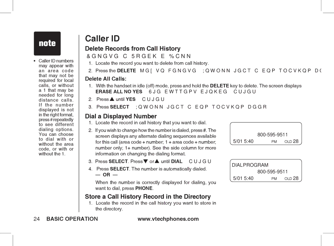 VTech Ia5854 manual Delete Records from Call History, Dial a Displayed Number, Store a Call History Record in the Directory 