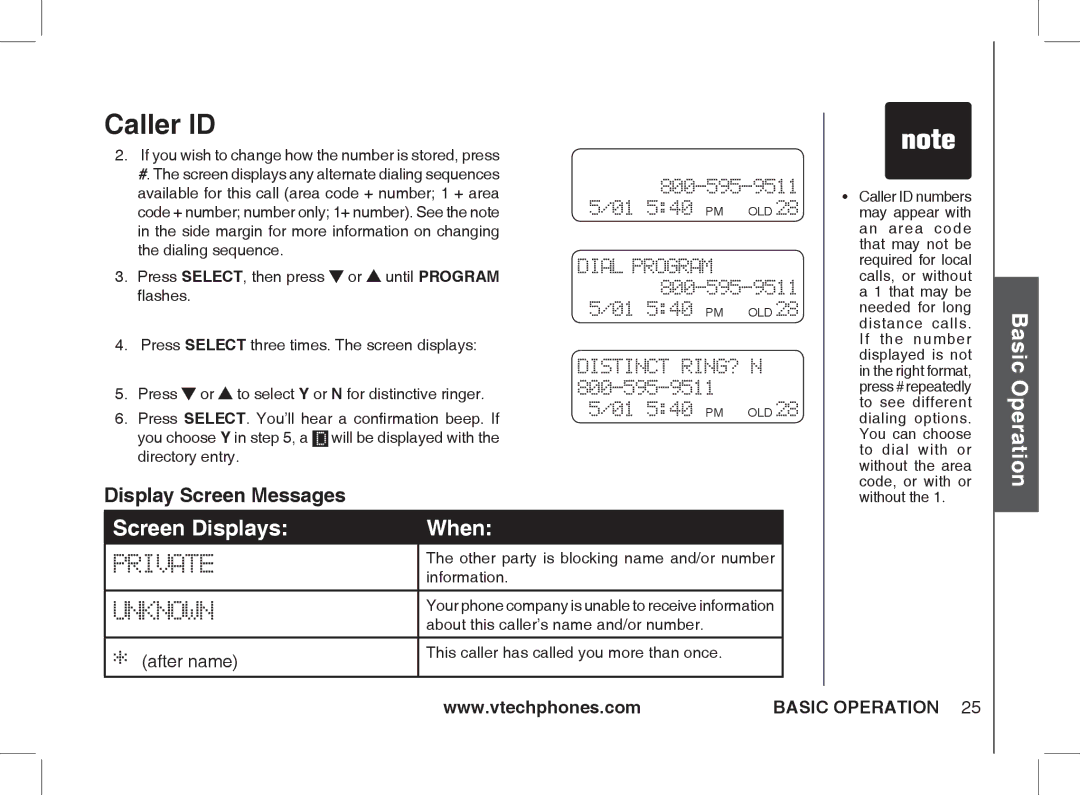 VTech Ia5854 Code + number number only 1+ number.. See the note, Side margin for more information on changing, Flashes 