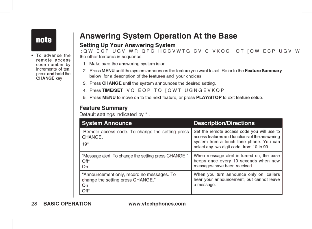 VTech Ia5854 manual Setting Up Your Answering System, Feature Summary 