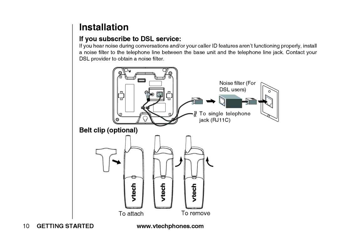 VTech IA5864 manual If you subscribe to DSL service, Belt clip optional 