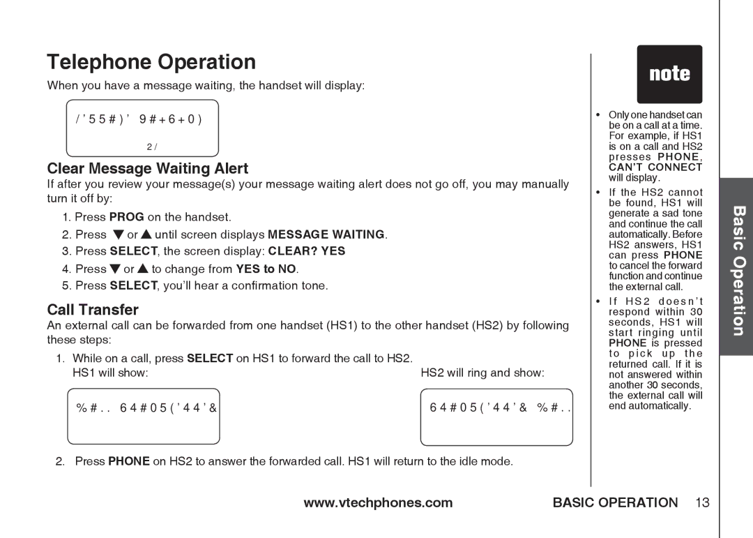 VTech IA5864 manual Clear Message Waiting Alert, Call Transfer 