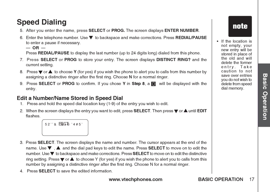 VTech IA5864 manual Edit a Number/Name Stored in Speed Dial, Press Select to save the edited information 