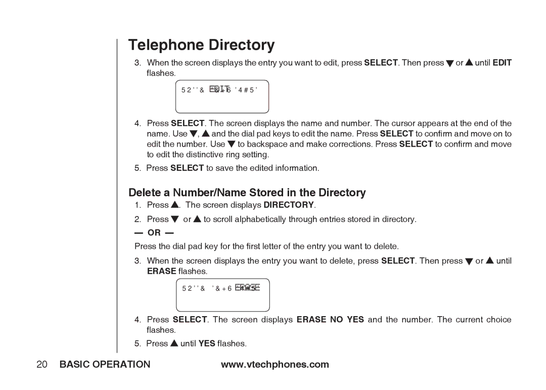 VTech IA5864 manual Delete a Number/Name Stored in the Directory 