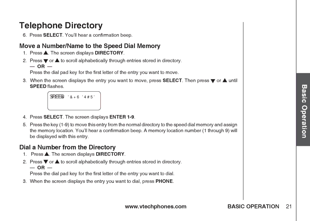 VTech IA5864 manual Move a Number/Name to the Speed Dial Memory, Dial a Number from the Directory 