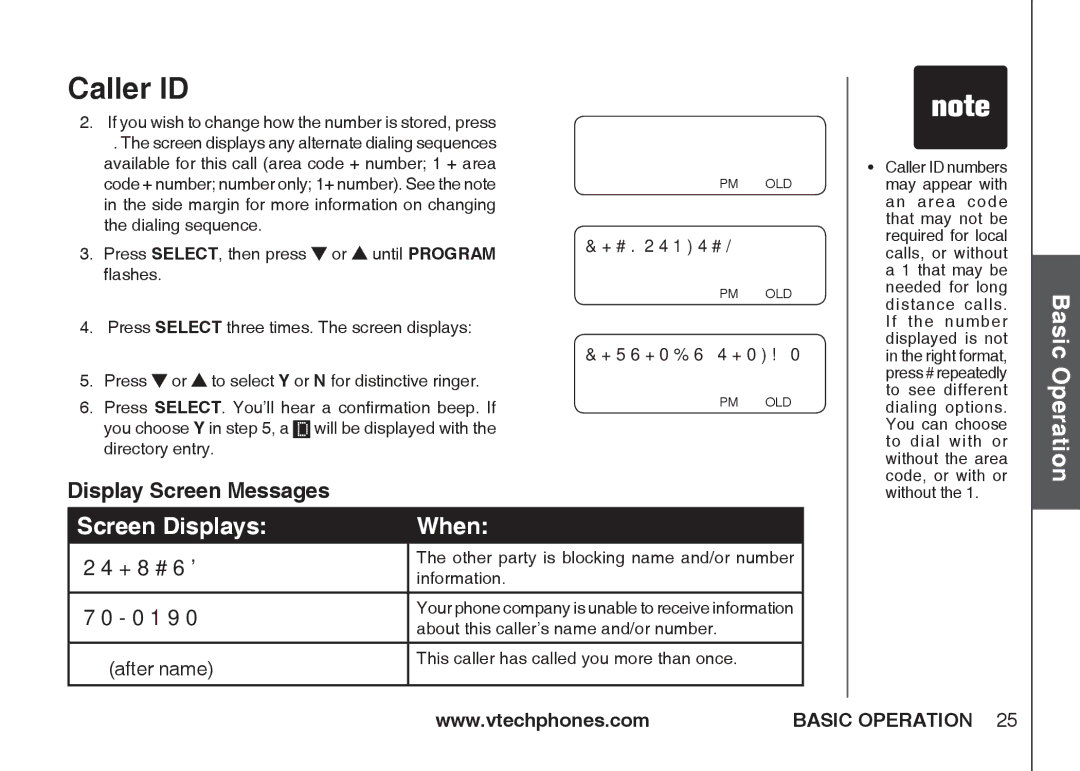 VTech IA5864 manual Screen Displays When 