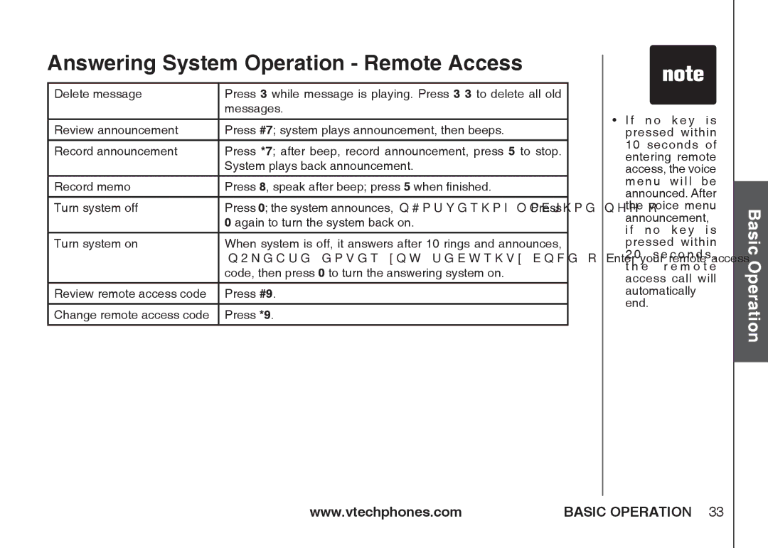 VTech IA5864 manual Please enter you security code. Enter your remote access 