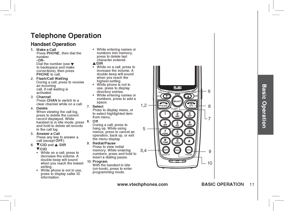 VTech ia5876, ia5877, ia5874 user manual Telephone Operation, Handset Operation 