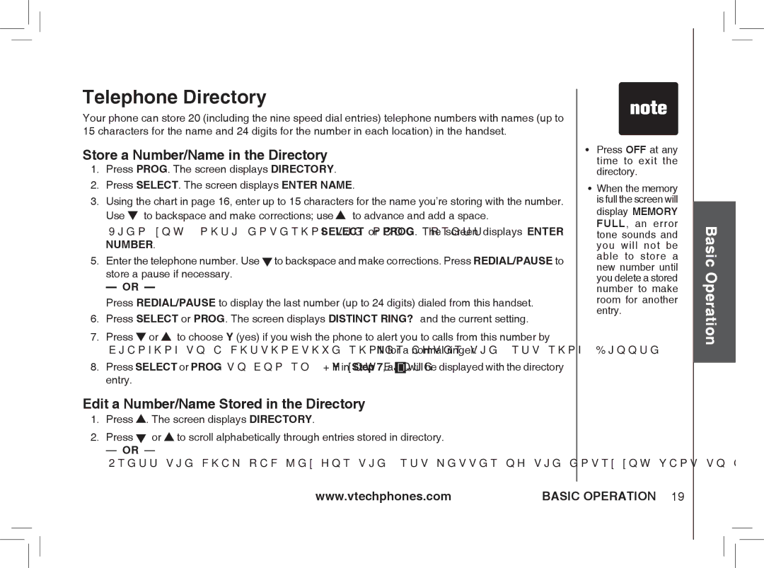 VTech ia5874, ia5876 Telephone Directory, Store a Number/Name in the Directory, Edit a Number/Name Stored in the Directory 