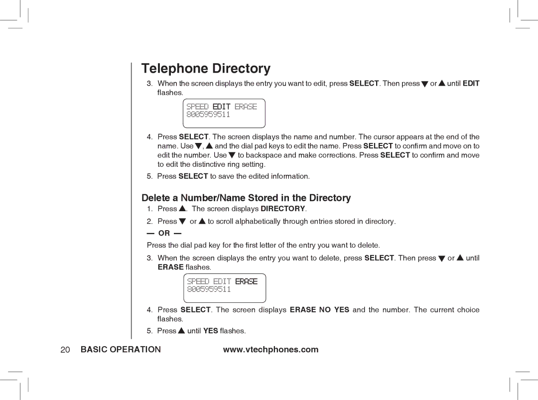 VTech ia5876, ia5877, ia5874 user manual Delete a Number/Name Stored in the Directory 