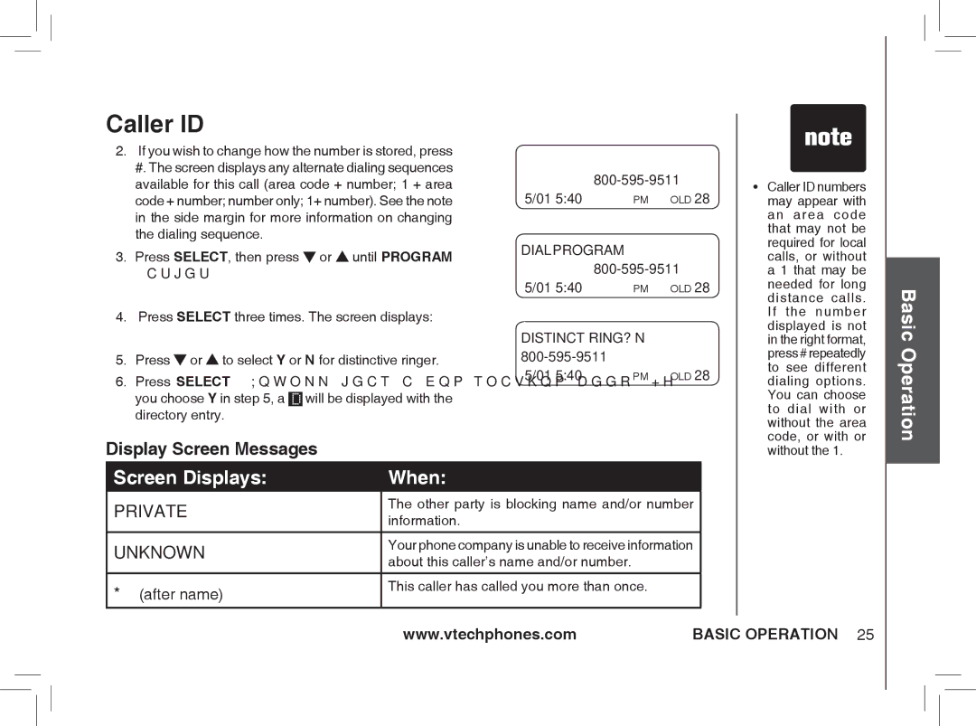 VTech ia5874 Code + number number only 1+ number.. See the note, Side margin for more information on changing, Flashes 