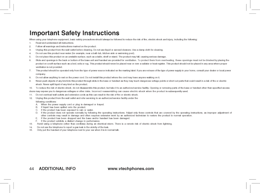 VTech ia5876, ia5877, ia5874 user manual Important Safety Instructions 