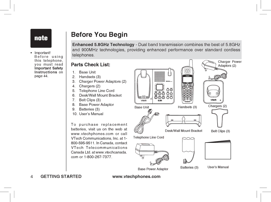 VTech ia5874, ia5876, ia5877 user manual Before You Begin, Parts Check List 