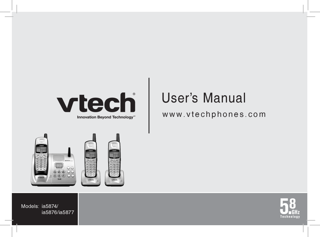 VTech user manual User’s Manual, w w w .. v t e c h p h o n e s .. c o m, Models ia5874/ ia5876/ia5877 