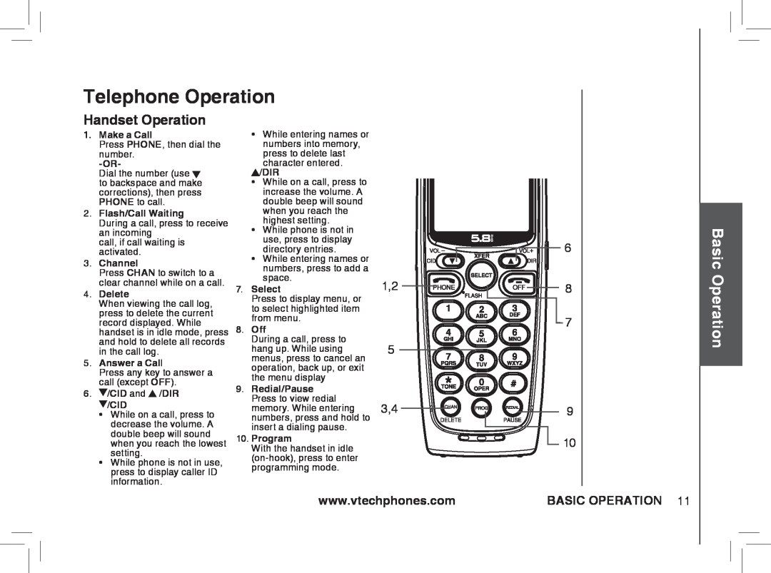 VTech ia5876, ia5877, ia5874 user manual Telephone Operation, Basic Operation, Handset Operation 