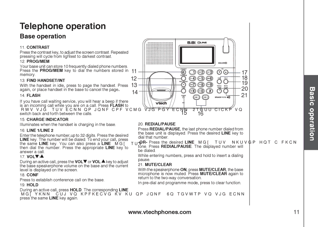 VTech IA5879 manual Base operation, Contrast 