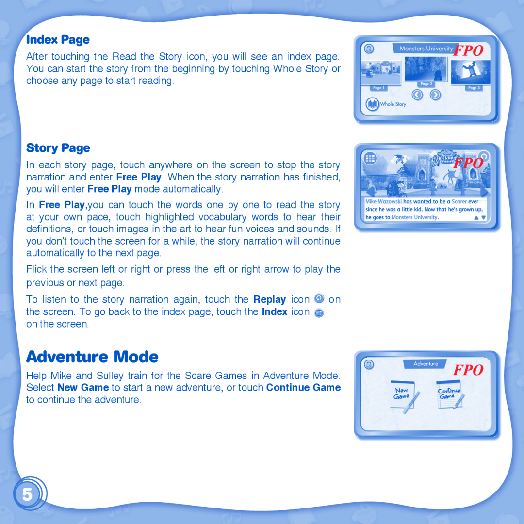 VTech innotab user manual Adventure Mode, Index Page, Story Page 