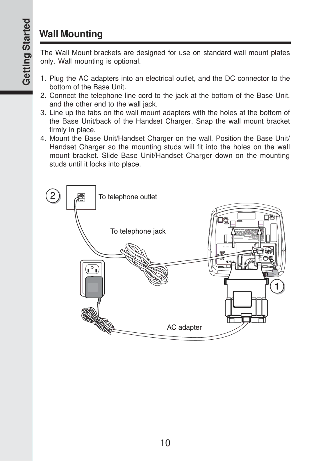 VTech IP 5825 important safety instructions Getting Started Wall Mounting 