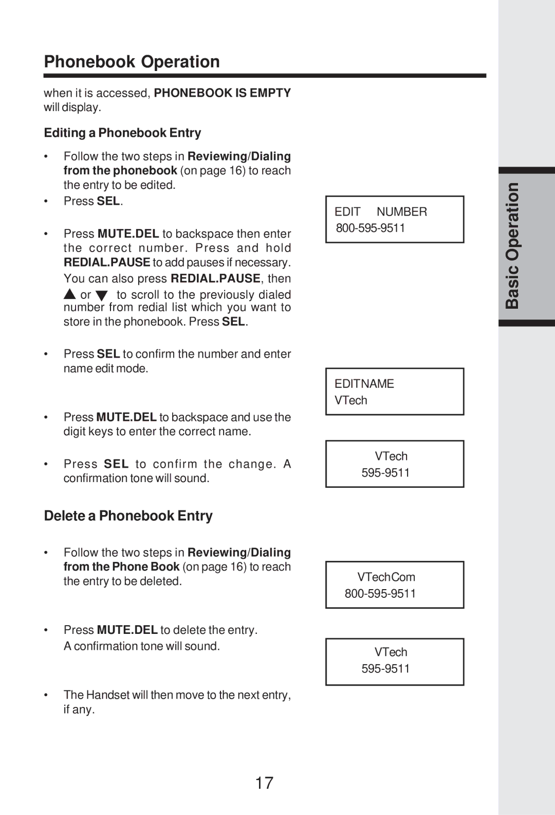 VTech IP 5825 important safety instructions Delete a Phonebook Entry, Editing a Phonebook Entry 