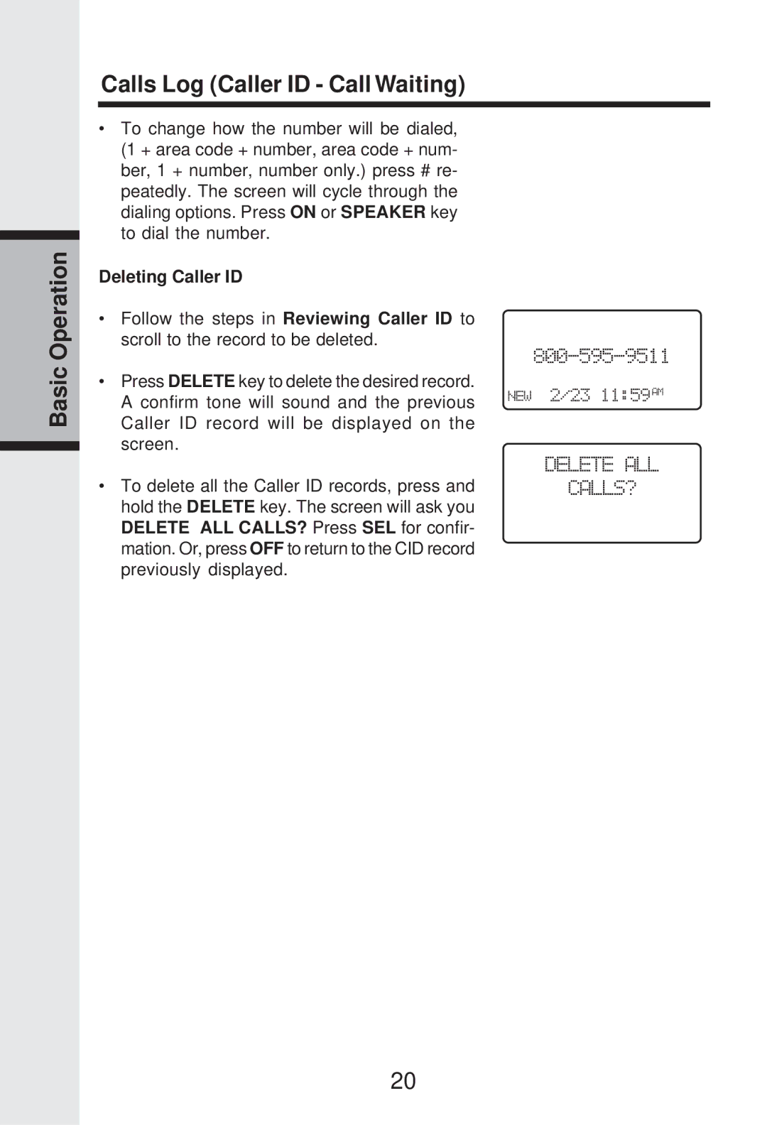 VTech IP 5825 important safety instructions Deleting Caller ID 