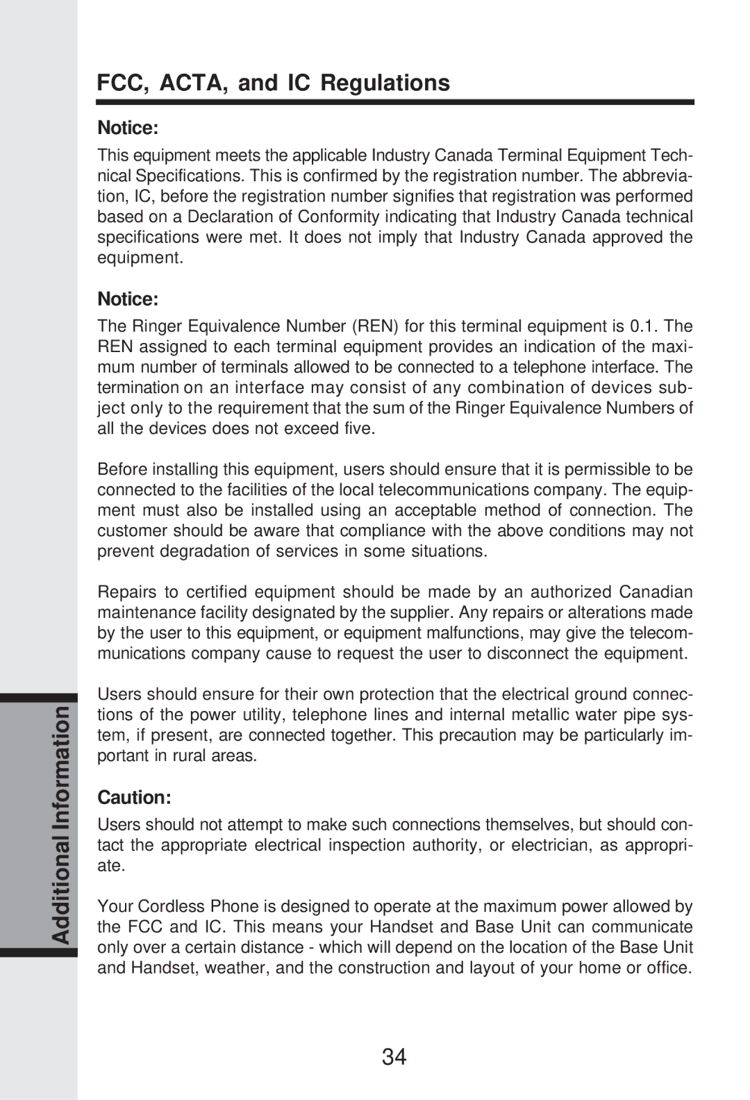 VTech IP 5825 important safety instructions Additional Information FCC, ACTA, and IC Regulations 