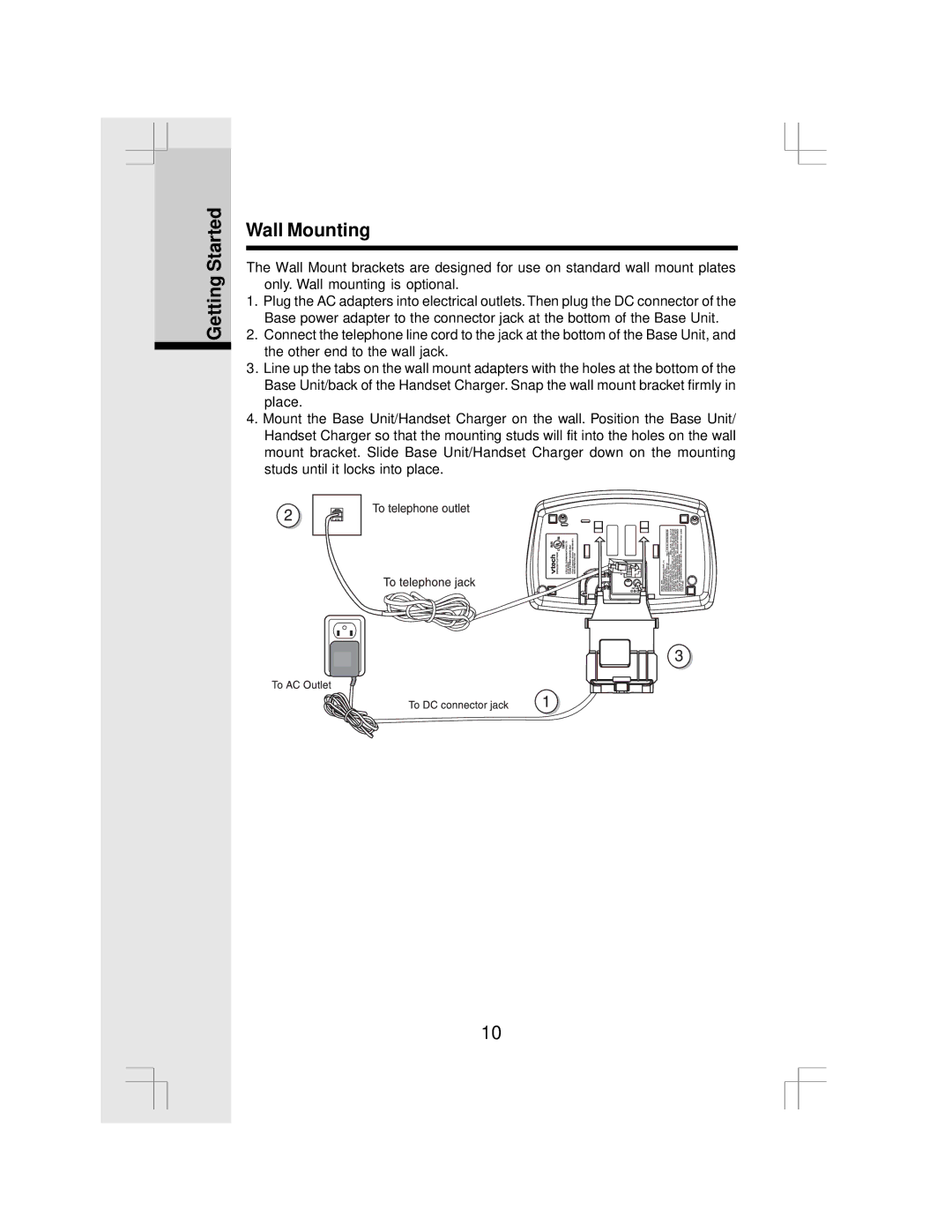 VTech IP 5850 important safety instructions Getting Started Wall Mounting 