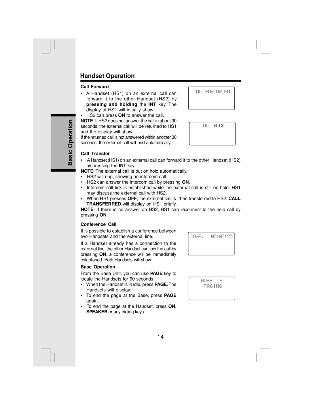 VTech IP 5850 important safety instructions Call Forward, Call Transfer, Conference Call, Base Operation 