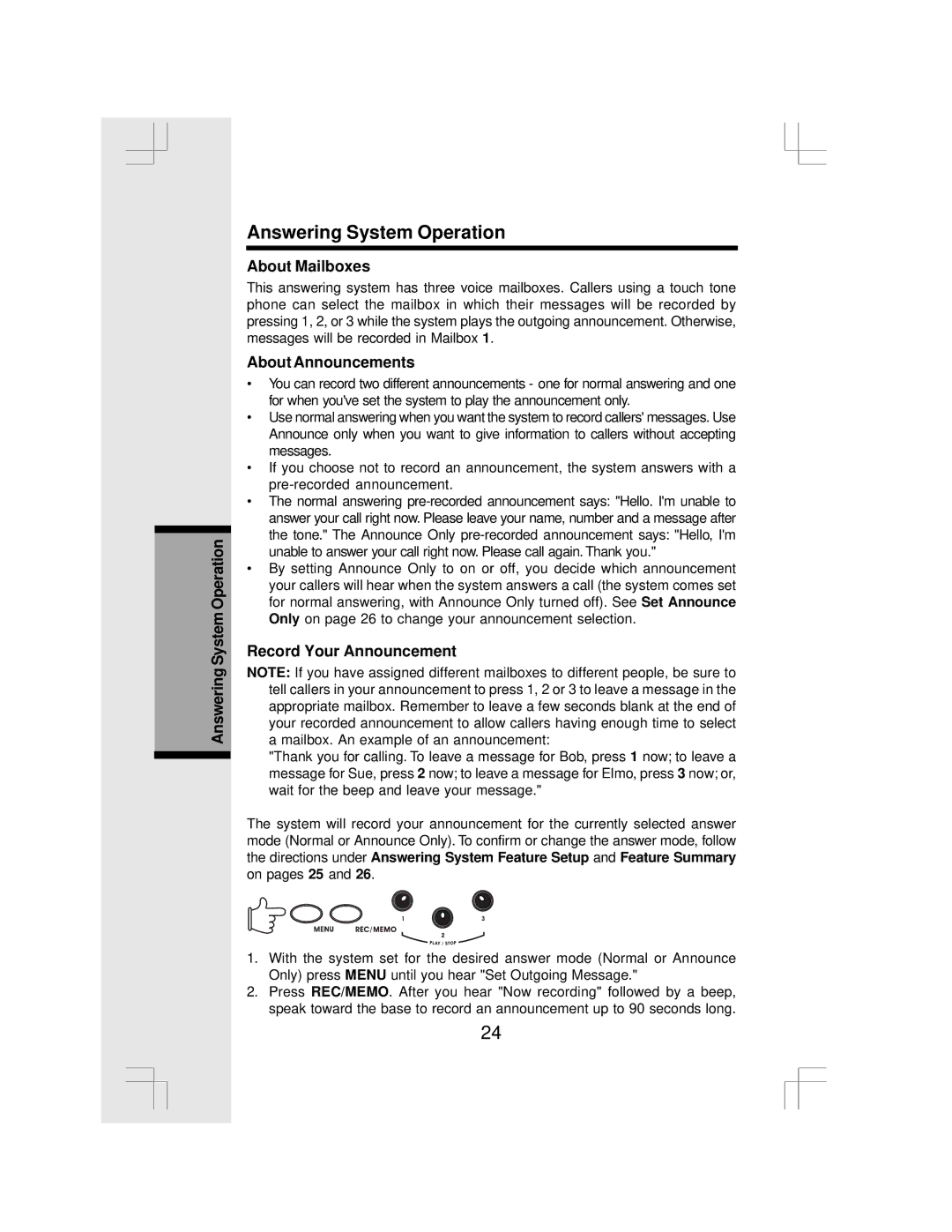 VTech IP 5850 Answering System Operation, About Mailboxes, About Announcements, Record Your Announcement 