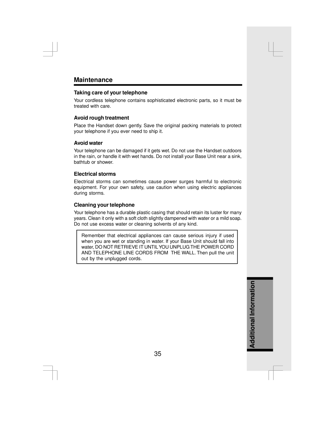 VTech IP 5850 important safety instructions Maintenance 