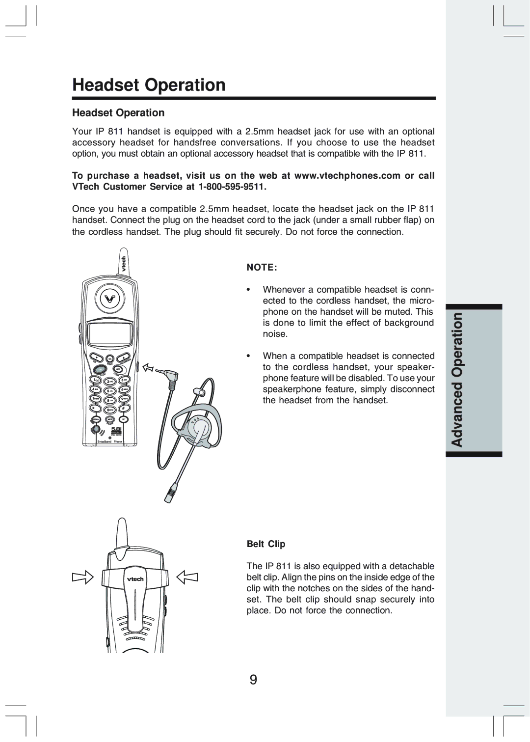 VTech IP 811 manual Headset Operation 