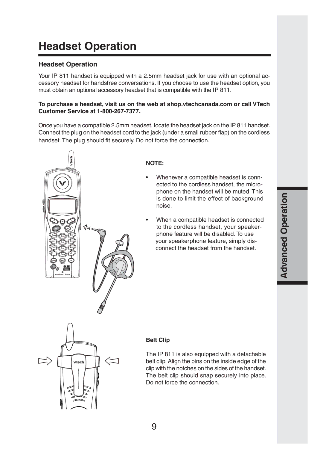 VTech IP811 user manual Headset Operation 