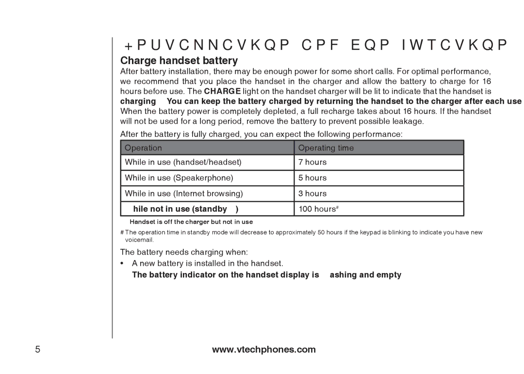 VTech IP8300 user manual Charge handset battery 