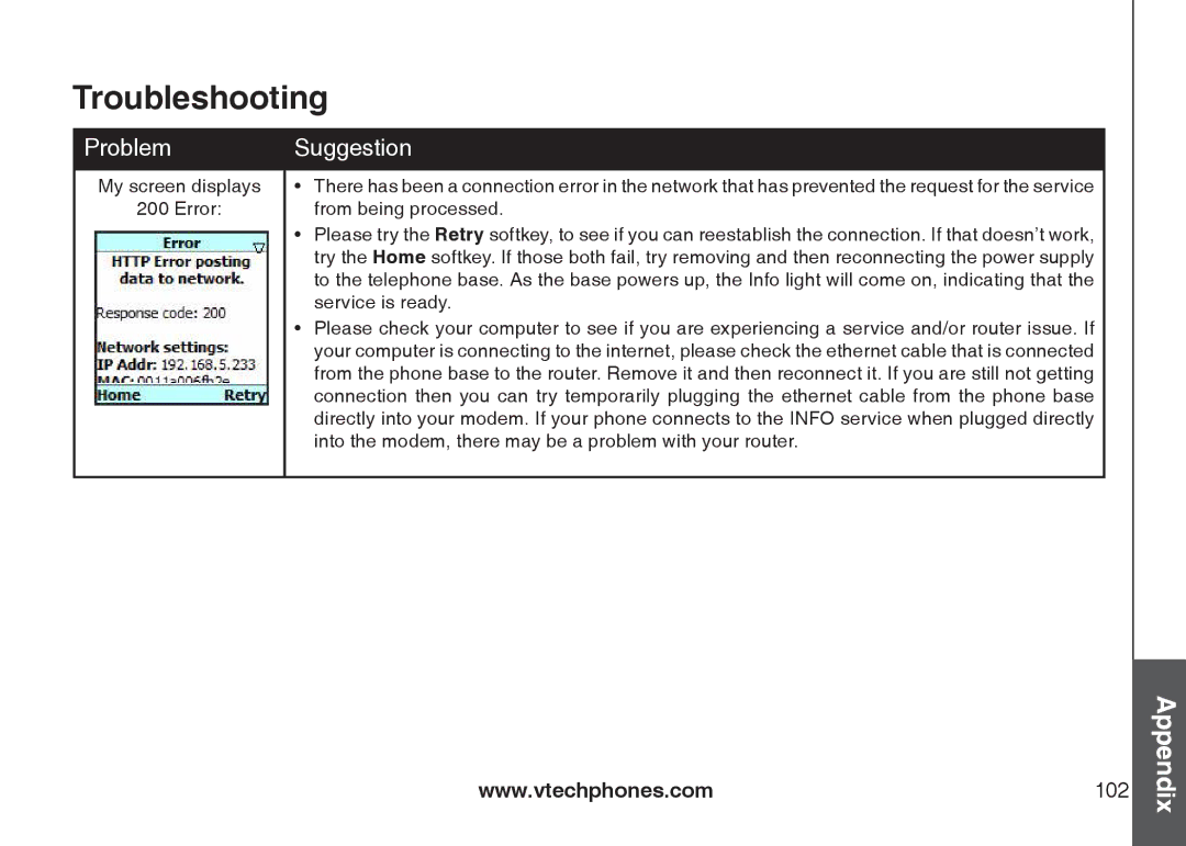 VTech IP8300 user manual Error From being processed 