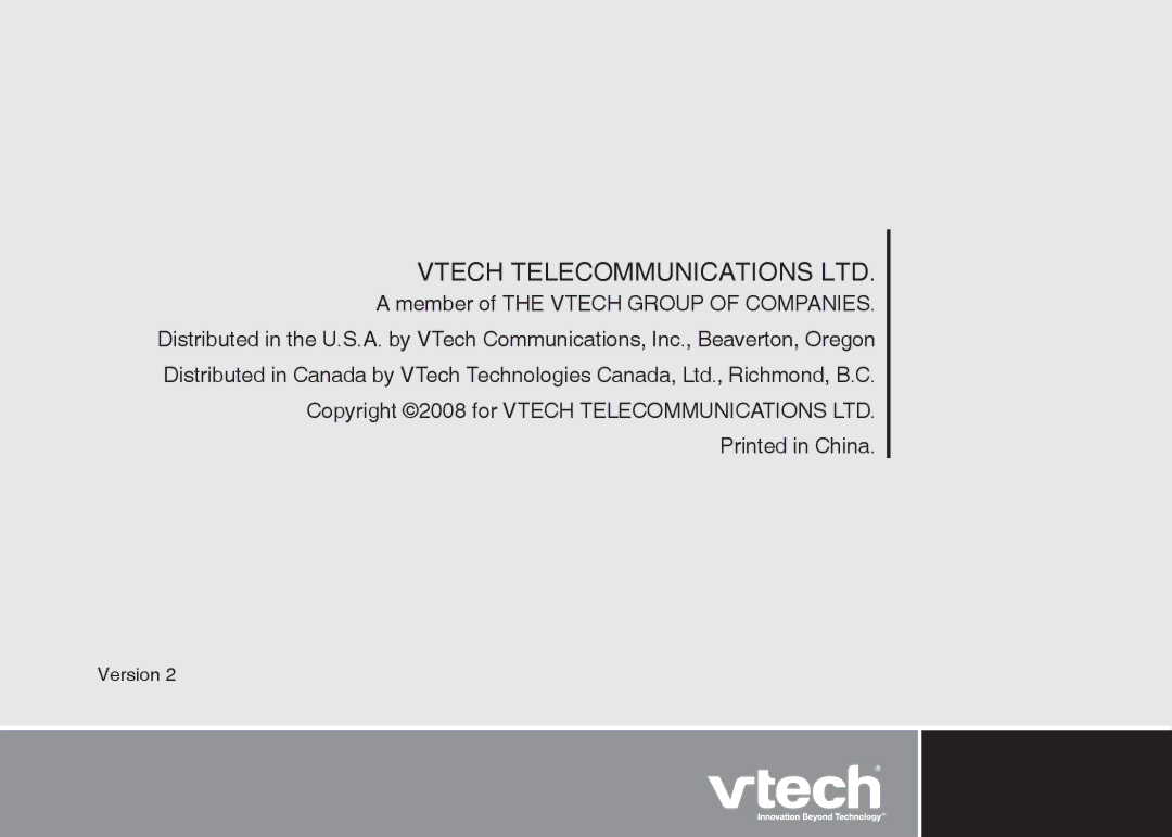 VTech IP8300 user manual Info, Version 