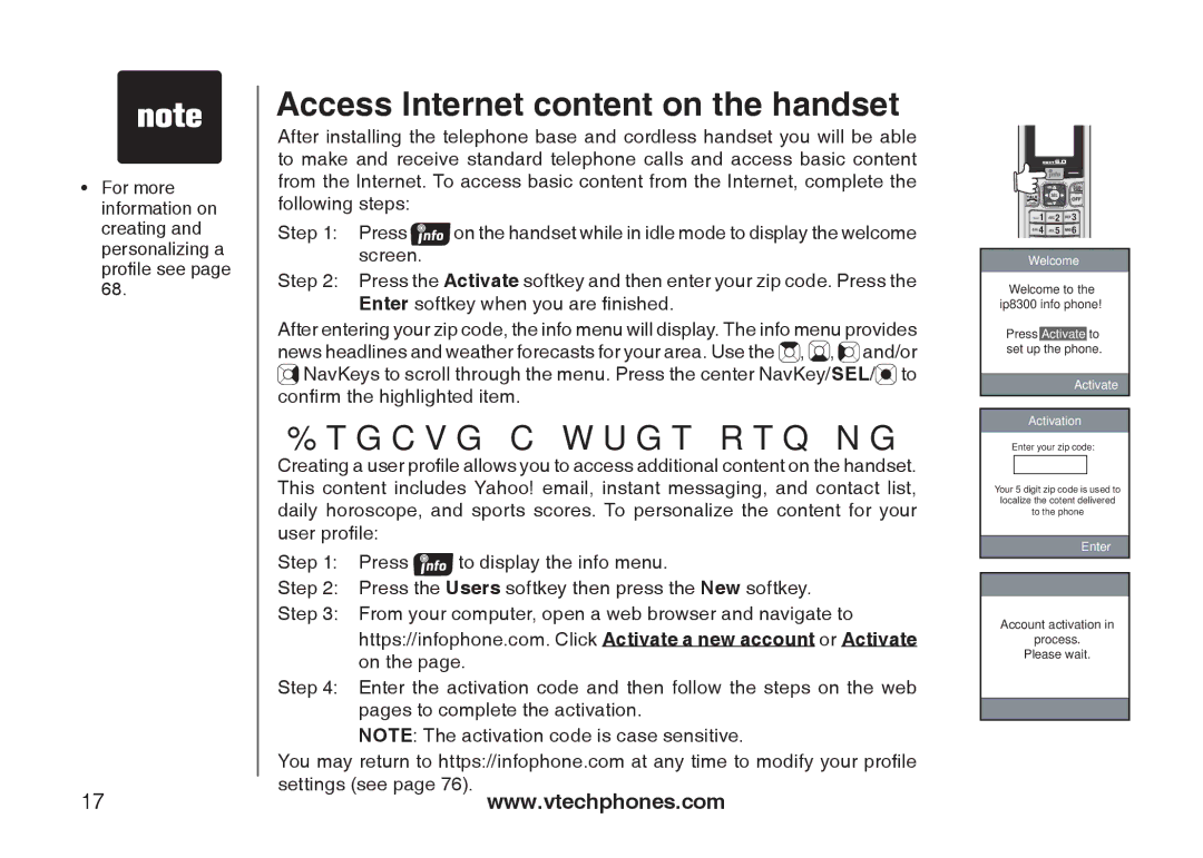 VTech IP8300 user manual Access Internet content on the handset, Create a user profile, Confirm the highlighted item 