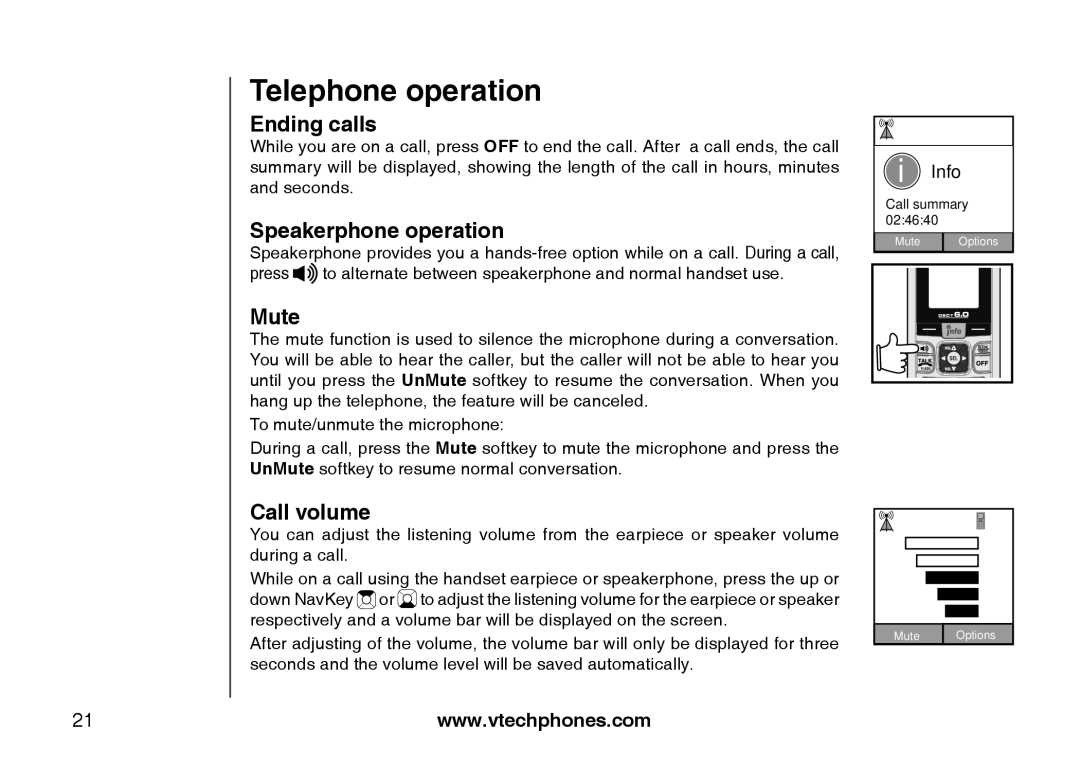 VTech IP8300 user manual Ending calls, Speakerphone operation, Mute, Call volume 