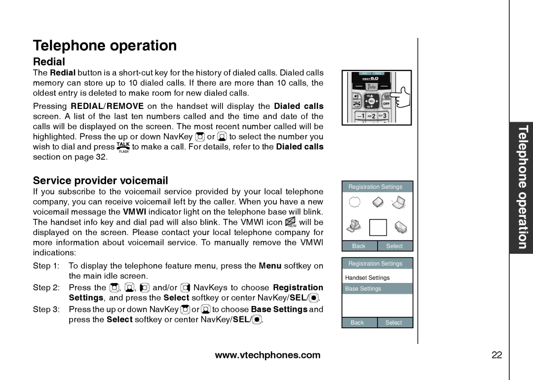 VTech IP8300 user manual Redial, Service provider voicemail 