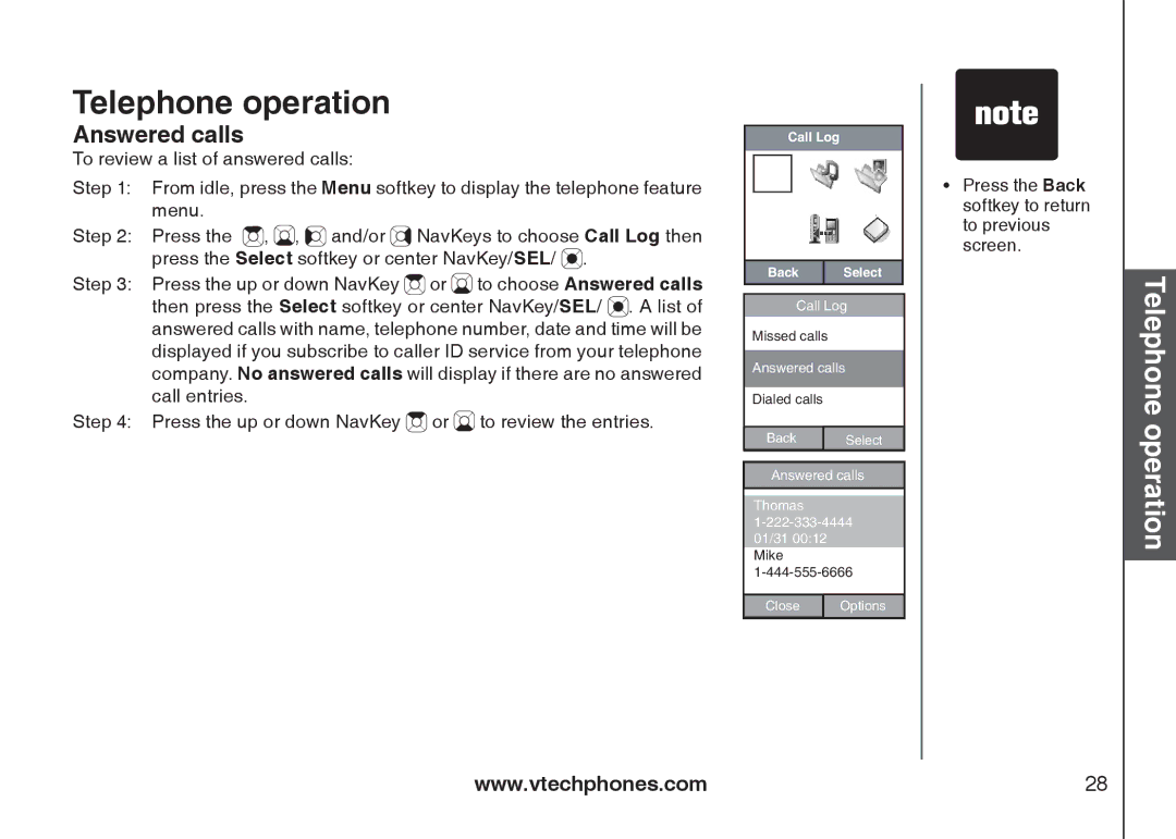 VTech IP8300 user manual Answered calls 