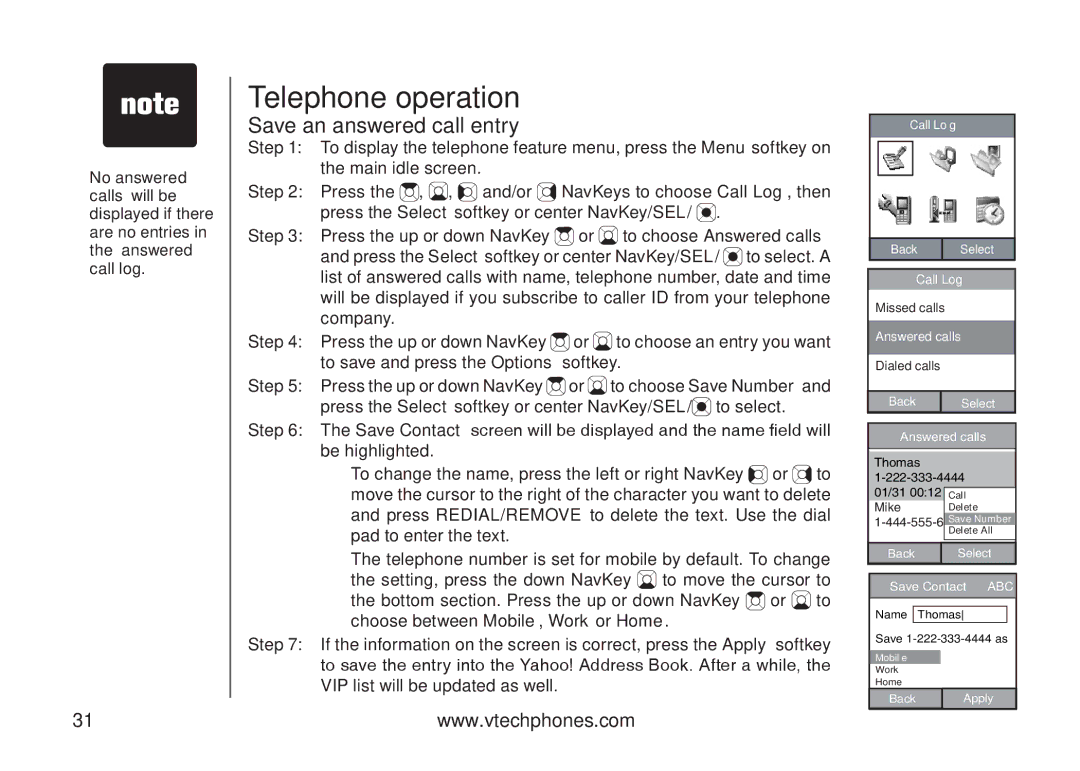 VTech IP8300 user manual Save an answered call entry, Be highlighted 