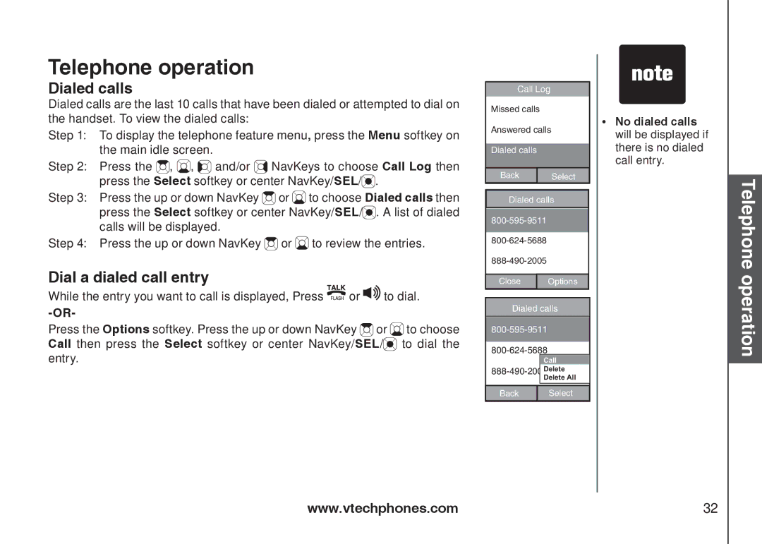 VTech IP8300 user manual Dialed calls, Dial a dialed call entry 