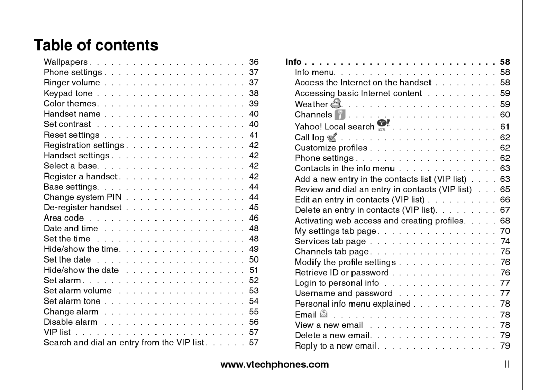 VTech IP8300 user manual Info 