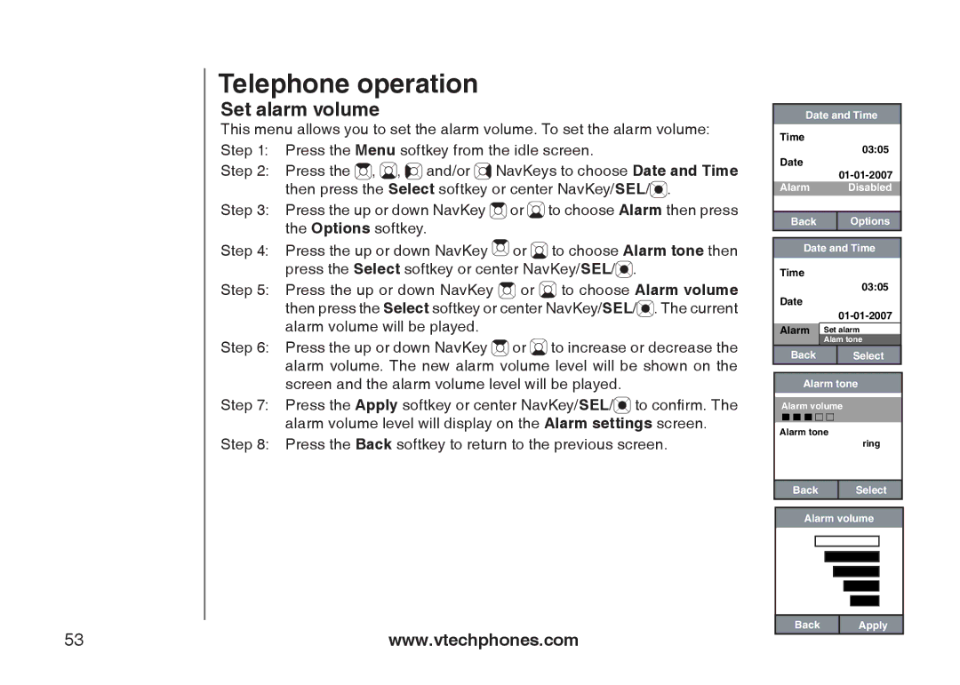 VTech IP8300 user manual Set alarm volume 