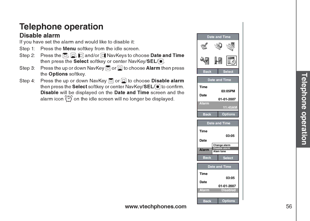 VTech IP8300 user manual Disable alarm, Alarm icon on the idle screen will no longer be displayed 